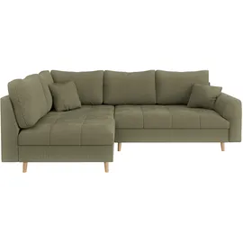 Home Affaire Ecksofa HOME AFFAIRE "CHARRE L-Form mit Ottomane, Maße B/T/H: 231/161/81 cm", grün, B:231cm H:81cm T:161cm, 100% Polyester, Sofas, Ecksofa, feine Steppung, lose Rücken- und Zierkissen, auch in Cord und Bouclé