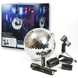 SATISFIRE Discokugel Set Mobile Party Komplettset 20cm Kugel Motor Spot Stativ