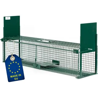 Ita Lebendfalle 5007 100x25x25 cm - Wetterfeste & Zuverlässige Marderfalle mit 2 Eingängen - Fertig Montiert, Bissschutz, Tragegriff - Drahtkaste...