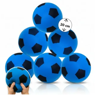 alldoro 6er Set Schaumstoffbälle Ø 20 cm, blaues Fußball-Design, weiche Bälle für Kinder