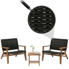 MCW Lounge-Garten-Garnitur MCW-N49, Balkon-Set Sitzgruppe Sessel, Seilgeflecht Rope Holz Akazie MVG-zertifiziert, schwarz