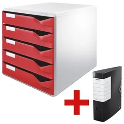 Leitz Schubladenbox 5280 »Post-Set« inkl. Ordner »180° Solid 1112« rot, 28.5x29x35.5 cm