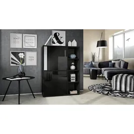 Vladon Highboard 79 x 105,5 x 35,5 cm Schwarz matt/Schwarz Hochglanz