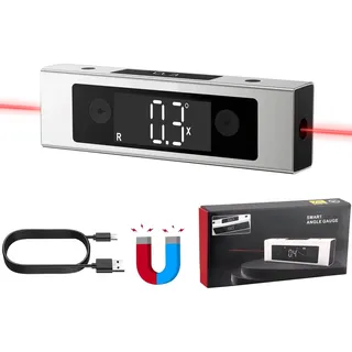 eSynic Digitaler Neigungsmesser Winkelmesser mit 4 Magnetflächen Laser Wasserwaage Inklinometer mit Dual-Display, USB-C-Aufladung, 0,1° Auflösung, für Holzarbeiten, Bau und Heimwerkerprojekte