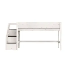 Lifetime halbhohes Bett mit Treppe 120cm ¦ weiß ¦ Maße (cm): B: 257 H: 128