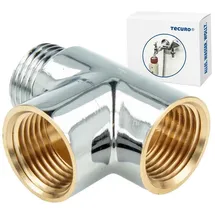tecuro 2-Wege Verteiler T-Stück allseitig 1/2 Zoll Messing verchromt