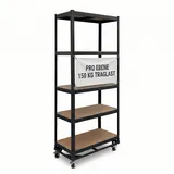 Relaxdays Schwerlastregal auf Rollen, HxBxT: 191 x 90 x 45 cm, 750 kg, 5 Böden, Stahl, Stecksystem, Lagerregal, schwarz