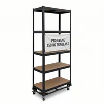 Relaxdays Schwerlastregal auf Rollen, HxBxT: 191 x 90 x 45 cm, 750 kg, 5 Böden, Stahl, Stecksystem, Lagerregal, schwarz