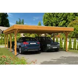 SKANHOLZ Spessart Doppelcarport 6,11 x 8,46 m beige inkl. Regenrinne, Pfostenanker