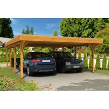 SKANHOLZ Spessart Doppelcarport 6,11 x 8,46 m beige inkl. Regenrinne, Pfostenanker