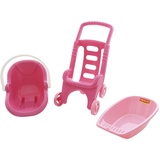 Polesie 42842 Puppenwagen 3 in 1 Set, Puppenbuggy Schaukelkorb Puppen-Badewanne pink