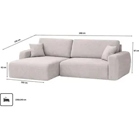 kaiser möbel Ecksofa mit Schlaffunktion und Bettkasten, Ariel XL, Cordstoff, Stoff Poso, Beige, Links - Beige