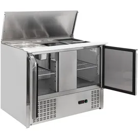 GastroHero Saladette Eco 1045 mit Kühlung, 302 Liter, 2 Edelstahl Türen, 2 Einlegeböden, GN-Behältereinlass, Digitale Temperaturanzeige,