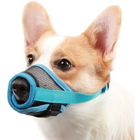 Mayerzon Maulkorb für Hunde, mit verstellbarem Klettverschluss, um Beißen, Bellen und Kauen zu verhindern, Luftnetz, atmungsaktiv, für kleine, mittelgroße und große Hunde (Blue, M)