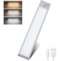 NUODIFAN Schrankbeleuchtung LED mit Bewegungsmelder Led Leiste Schranklicht Schrankleuchte Batterie USB Unterbauleuchte Küche Wiederaufladbar Schrankleuchten für Kleiderschrank, Treppe, RV (weiß x1)