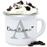 Emaille Tasse Blechtasse - Buchstabe Name anpassbar Herzchen I Geschenk Anfangsbuchstabe mit Name - 300 ml - Weiß Silber - initialen anfangsbuchstaben blech buchstaben personalisierte a