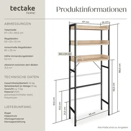 Tectake Badezimmerregal Seattle - 67 x 25 x 165,5 cm Industrial Holz hell, Eiche Sonoma