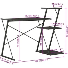 vidaXL Schreibtisch mit Regal Schwarz 116×50×93 cm