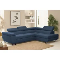 Fun Möbel Ecksofa Sofa mit Schlaffunktion METZ Stoff Poso Blau Ottomane Rechts