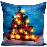 Wankd Laterne Weihnachtskissen LED-Licht Kissen Kreativ Gedruckt Plüsch Kissen Für Sofa Bed Restaurant Home Decor New Family Geschenk Weihnachten 45 * 45Cm (Liebe Weihnachtsbaum)