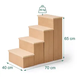 Relaxdays Hundetreppe Faltbar mit Stauraum 4 Stufen Beige 40 cm x 70 cm x 65 cm