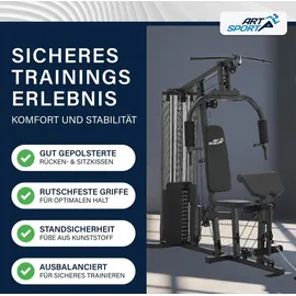 ArtSport Kraftstation ProfiGym 3000 mit 14 Gewichten, 77 kg - Bizeps, Lattzug, Butterfly - Schwarz