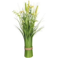 Kunstpflanze Grasbusch mit Blüten I Gelb/Grün