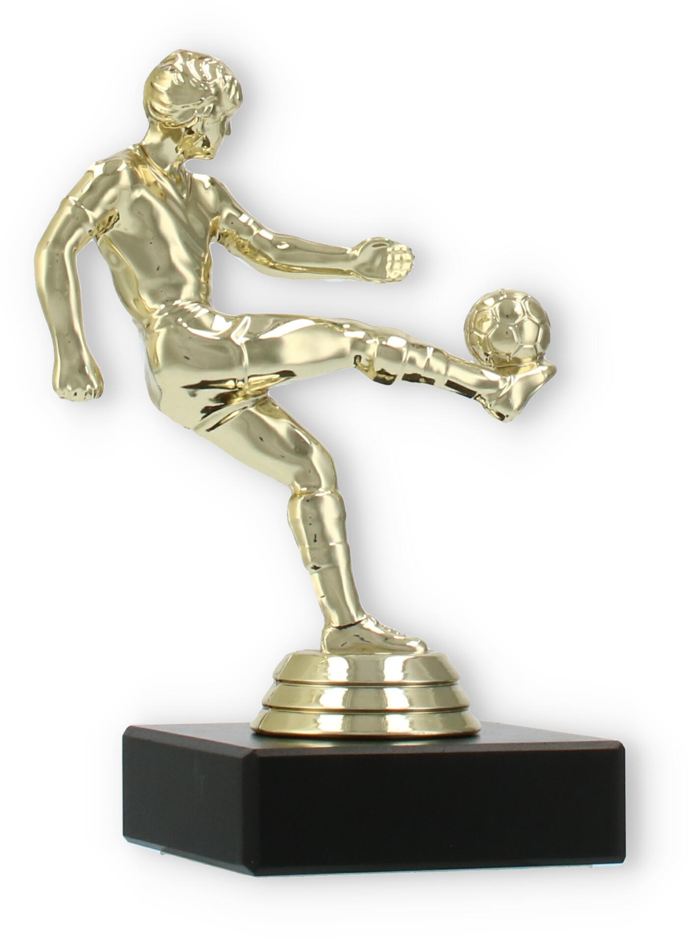 Pokal Kunststofffigur Fußballspieler gold auf schwarzem Marmorsockel 13,0cm