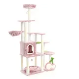 fudajo Kratzbaum "Kirschen" in Rosa 162 cm hoch, Katzenkratzbaum mit Kratzbrett in Kirsch-Form, Katzenbaum mit Katzenhaus, Liegemulde und Spielbällen