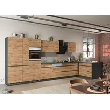 kochstation Winkelküche L-Form 490 x 153 cm beige