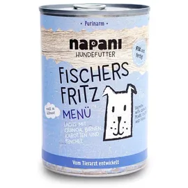 napani Menü für Hunde Fischers Fritz mit Lachs aus Wildfang & Quinoa - Nassfutter im 400g Dosenfutter - Premium Hundefutter aus Bayern