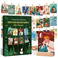 LuxusKollektion Adventskalender Adventskalender 2025 Pärchen Liebe Karten Holzfuß Clips Paare bunt