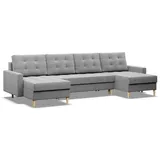 mebligo U-Sofa mit Schlaffunktion, 2 Chaiselongues, Grau - Grau