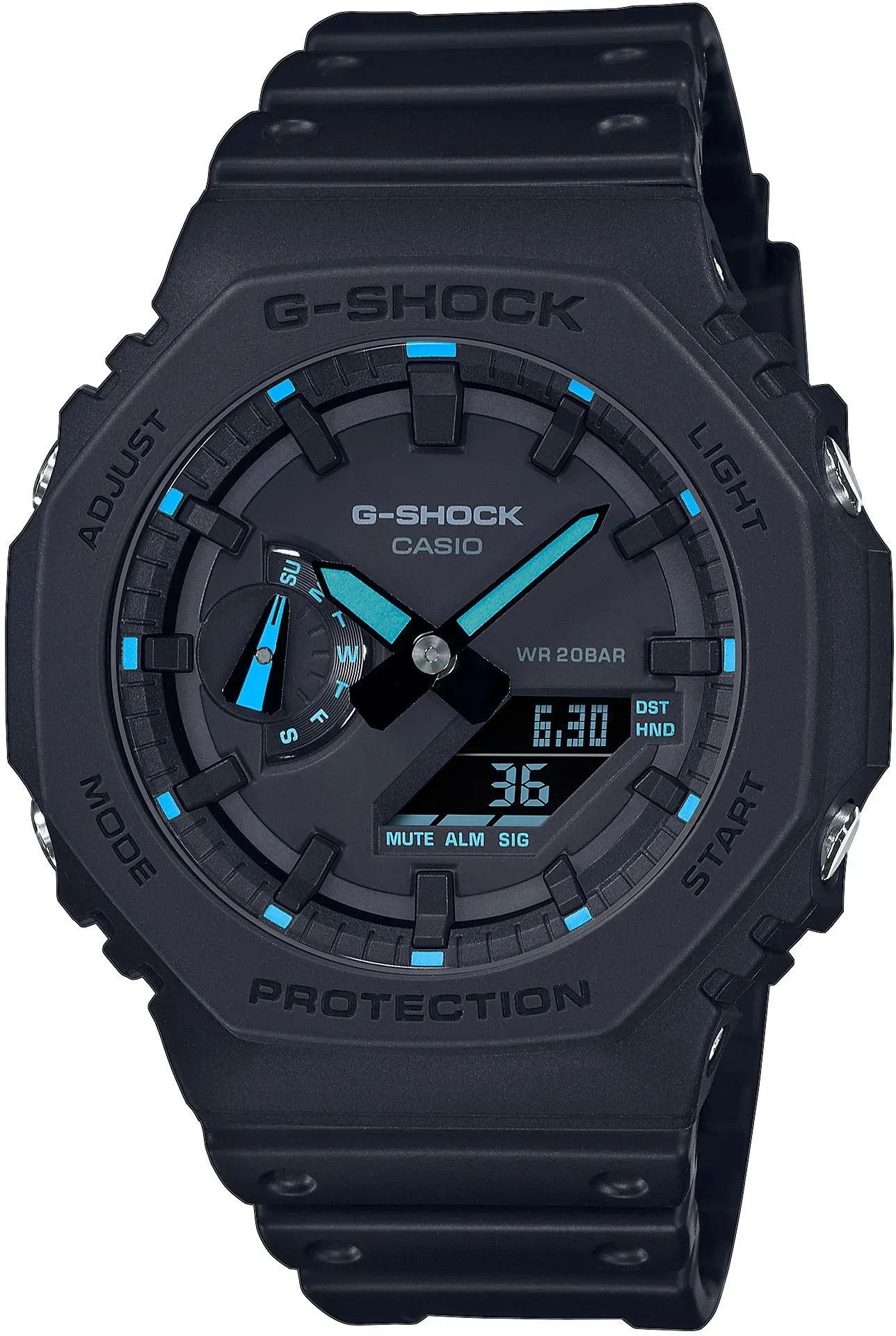 Chronograph CASIO G-SHOCK, schwarz (schwarz, neonblau), Armbanduhren, Herren, Chronograph, Quarzuhr, Armbanduhr,Herrenuhr,digital, bis 20bar wasserd.Resinarmband