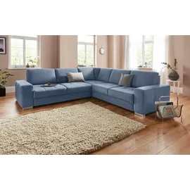 sit&more Ecksofa SIT & MORE "Santorini L-Form", blau, B:276cm H:82cm T:271cm, Struktur (100% Polyester);Struktur fein (95% Polyester, 5% Polyamid), Sofas, Ecksofa, mit Federkern und Sitztiefenverstellung, wahlweise mit Bettfunktion