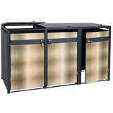 MCW 3er Mülltonnenverkleidung MCW-J82, Mülltonnenbox, erweiterbar, Metall 80kg, anthrazit ~ gold