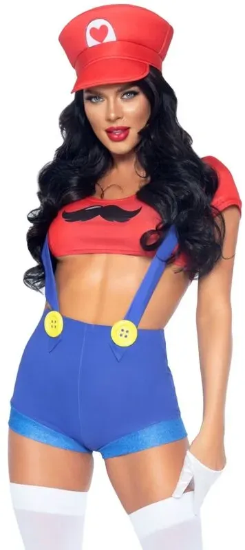 LEG AVENUE Sexy Kostüm Mario Bros Rot/Blau S