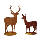 2er Set Hirsch 117cm mit REH 80cm auf Platte Edelrost Gartendeko Rost Metall Rostfigur Kitz Tier von Steinfigurenwelt