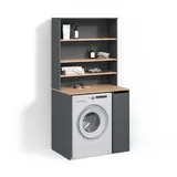 livinity® Waschmaschinenschrank Paolina, Anthrazit/Goldkraft Eiche, 93.6 x 88.2 cm 2 Teile mit Schrank und Regal