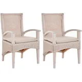 Krines Home Esszimmerstuhl 2er Set Esszimmerstuhl Rattanstuhl mit Armlehnen Esszimmer Stühle (2 St), Arnlehne aus Holz weiß