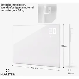 Klarstein Infrarotheizung mit Thermostat, 600W Elektroheizung, Smart Home Infrarotheizung zur Wandmontage, IR mit App-Steuerung & Erkennung Offener Fenster, Effizienter Feuchtraum Heizkörper CO2-Frei