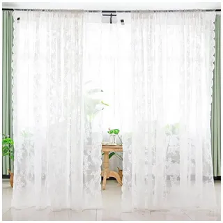 Jibenhome Gardine Voile Gardinen,Blumen Bestickte Spitzen Vorhänge, (1 St), Spitzengardinen 150 cm x 180 cm