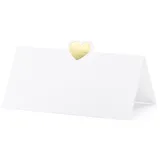 Partydeco Tischkarten 10x5cm 10 Stück mit Herz Platzkarten Hochzeit Geburtstag Taufe blanko weiß Gold