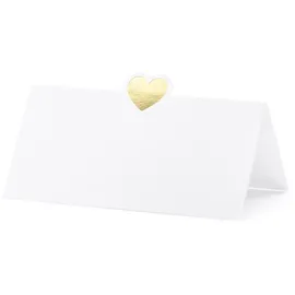 Partydeco Tischkarten 10x5cm 10 Stück mit Herz Platzkarten Hochzeit Geburtstag Taufe blanko weiß Gold