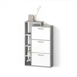 livinity® Schuhkipper 80 x 128,3 x 24,2 cm mit 3 Schubladen / grau/weiß