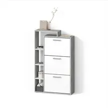 livinity® Schuhkipper 80 x 128,3 x 24,2 cm mit 3 Schubladen / grau/weiß