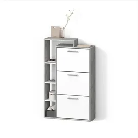 livinity® Schuhkipper 80 x 128,3 x 24,2 cm mit 3 Schubladen / grau/weiß