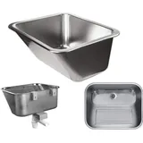 VBChome Ausgussbecken 63 x 53 x 25 cm Waschtrog aus Edelstahl Satinstruktur mit Überlauf Ablaufgarnitur Waschbecken für Gewerbe Waschraum Garten - Silber