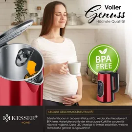 Kesser KESSER® Wasserkocher Edelstahl 1.7 Liter LED-Anzeige 4-Modi Temperatureinstellung 40°C-100°C 30min Warmhalten elektrischer Teekocher 2200W BPA-Frei Kalkfilter | Easy-Open-Deckel