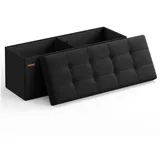 Songmics Sitzhocker mit Stauraum, klappbare Sitzbank, 38 x 110 x 38 cm Fußbank, Aufbewahrungsbox, bis 300 kg belastbar, für Wohnzimmer Schlafzimmer Flur, tintenschwarz LSF077B01